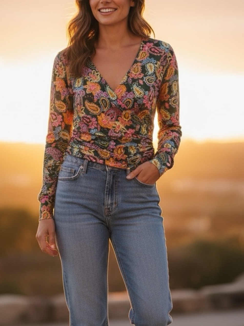 Boden Faux Wrap Top Size 8